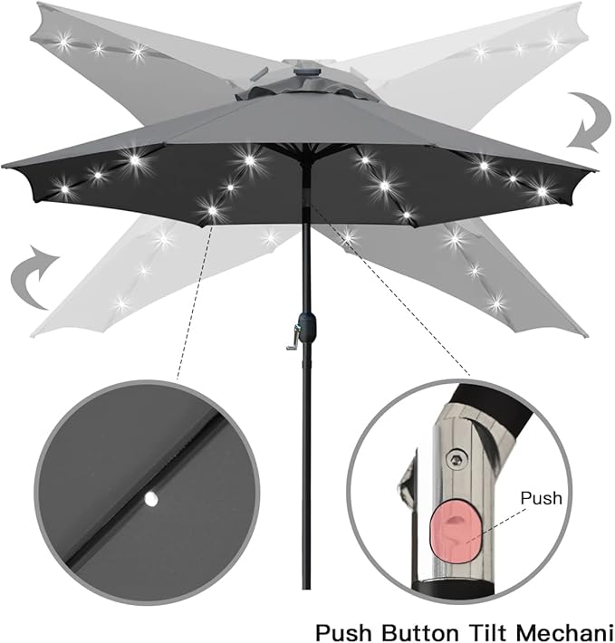 Sunnyglade 9' Solar LED Lighted Umbrella with 8 Ribs Adjustment and Crank...