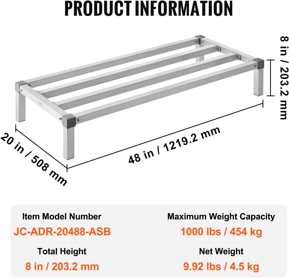 VEVOR Aluminum Dunnage Rack, 48” x 20” Commercial Food Floor Rack, 8” Off The...