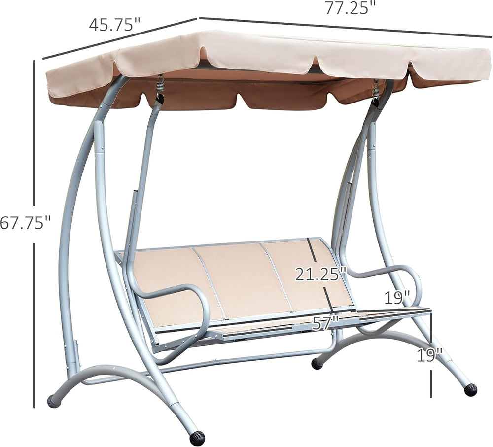 Outsunny 3-Seat Outdoor Porch Swing Chair Patio Swing Glider Beige