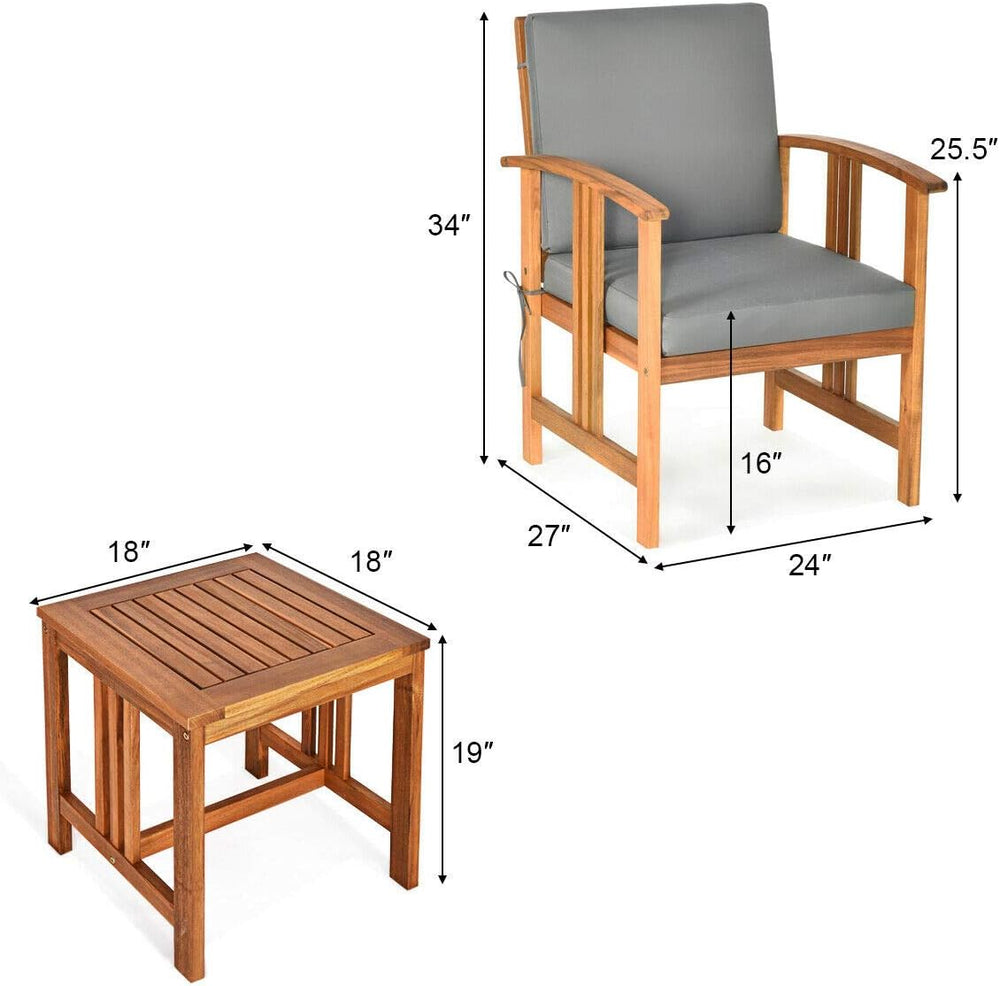DORTALA 3 Pieces Acacia Wood Patio Furniture, 2 Person Patio Set with Cushion...