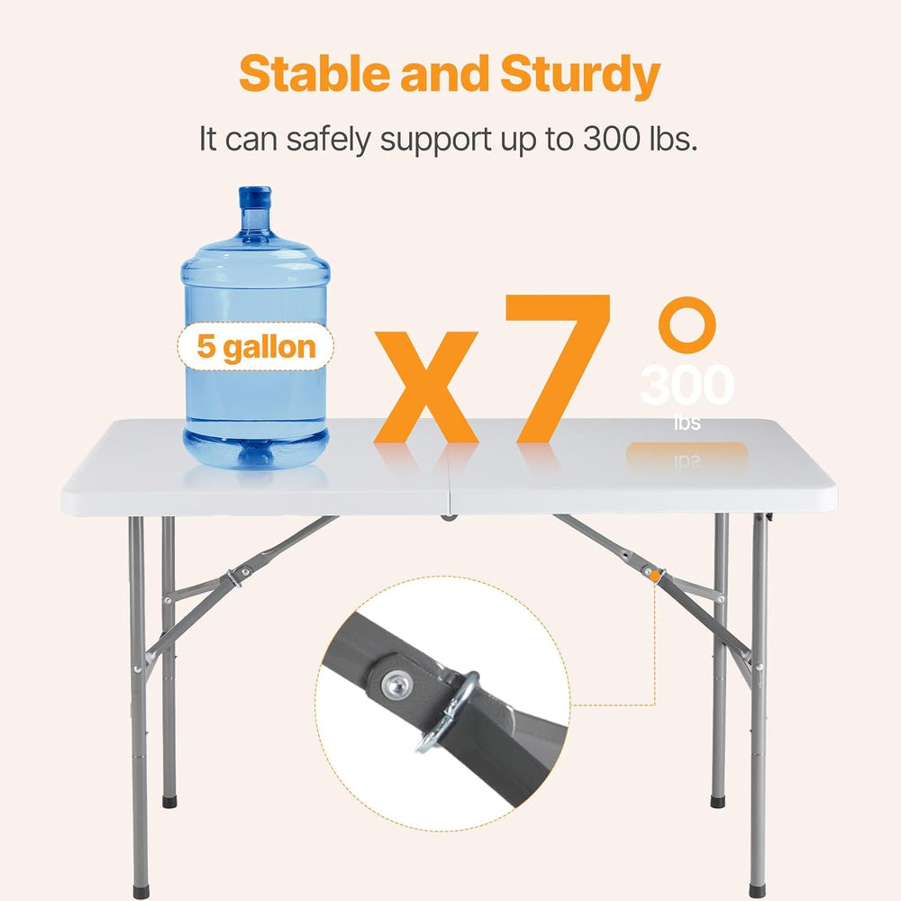 NEWBULIG 4 FT Foldable Table, Heavy Duty Folding Table Easy to Fold Store