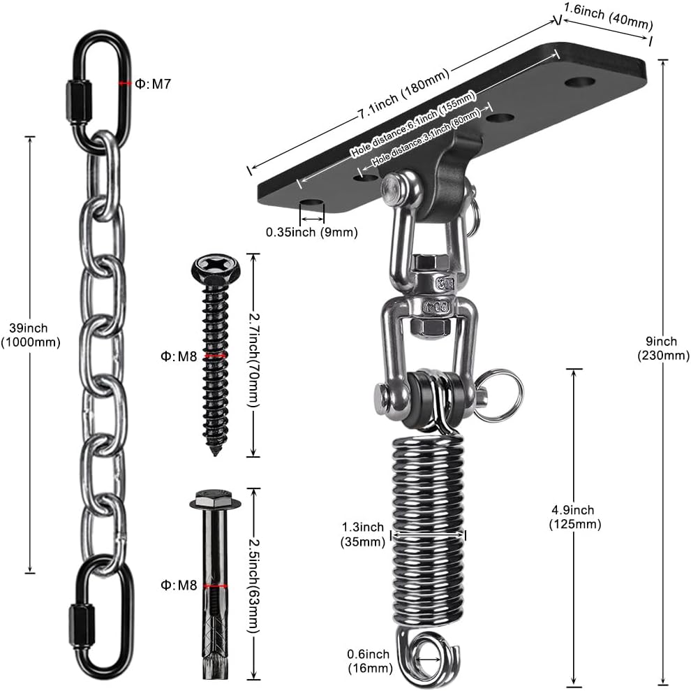 Hammock Chair Hanging Kit, Heavy Duty Swing Hanger with Spring and 39" C...