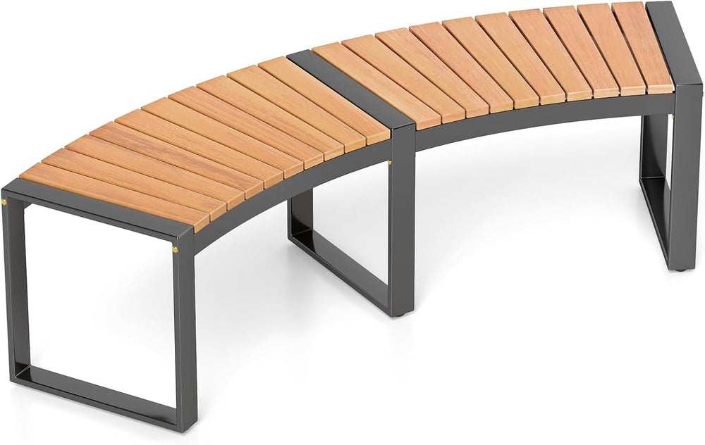 Tangkula Acacia Wood Metal Curved Bench, Fire Pit Patio Bench for 2, 1 Pack