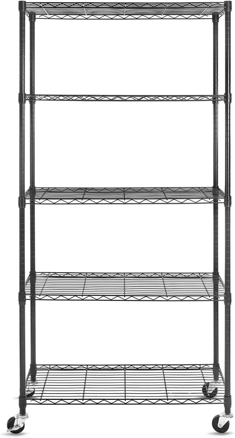 WDT 5 Tier Shelf Shelving Unit with Wheels,Adjustable Metal Shelves for Stora...