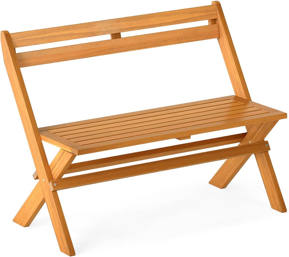 Tangkula Foldable Acacia Wood Outdoor Bench, 2-Person Patio Garden Bench with...