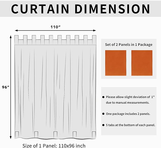 Easy-Going Outdoor Patio Curtains Detachable Tab Top Windproof Weatherproof C...
