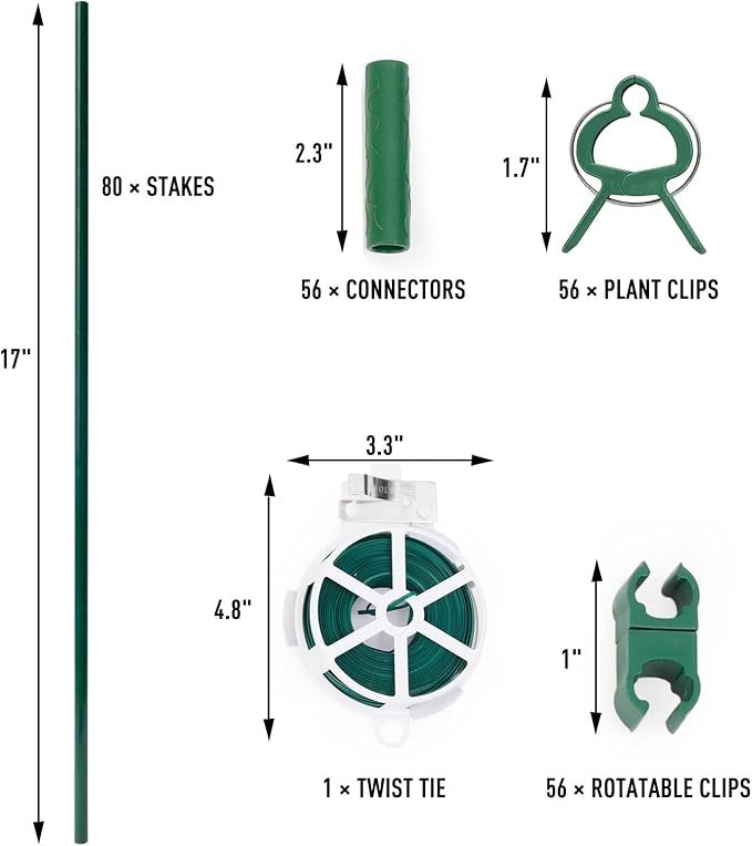 MAXPACE 249pcs Garden Stakes Kit: Includes 80 Sets of Fiberglass Plant Sticks...