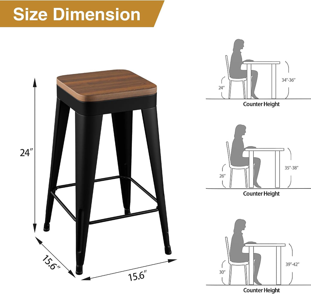 Bar Stools Set of 4 Metal Bar Stool Counter Height Bar Stools Black, Modern 2...
