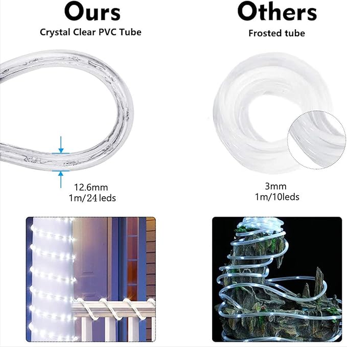 50ft 360 LED Rope Lights Outdoor, Connectable and Flexible Tube Lights with 8...