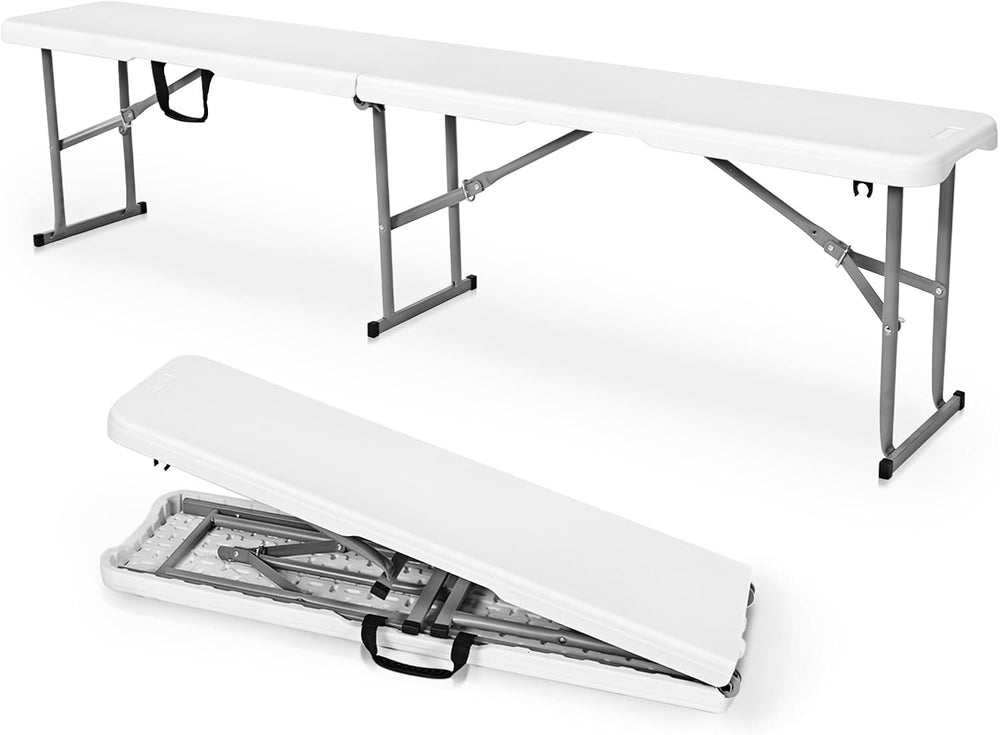 Byliable Folding Bench 6ft,Portable Plastic Bench Seat with Handle,White