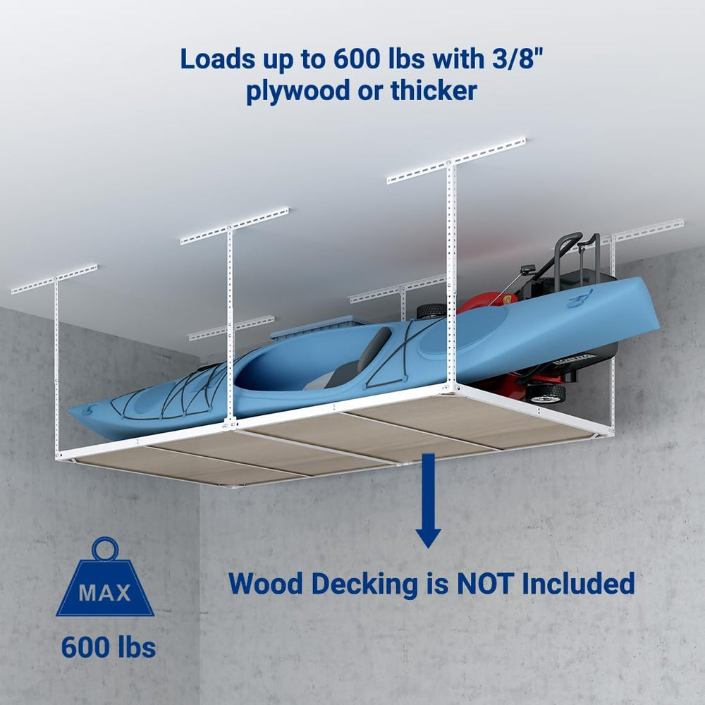 FLEXIMOUNTS 4x8 Overhead Garage Storage Rack, Without Decking, White