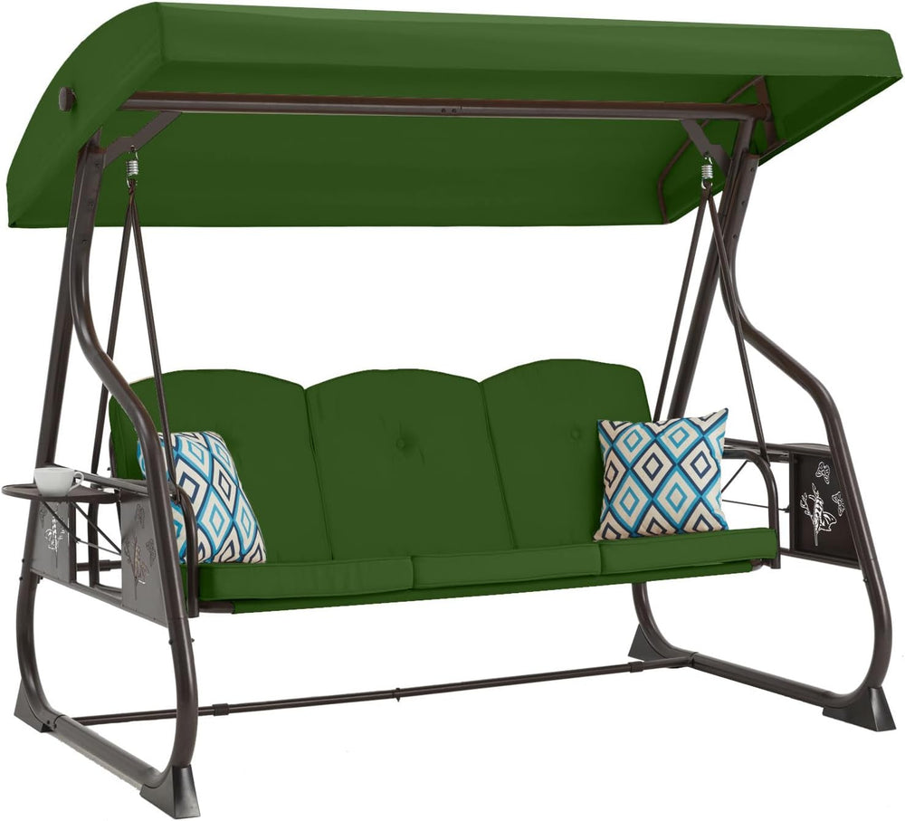 ZZW 3-Seat Patio Porch Swing 800LBS Outdoor Swing with Stand w/Canopy & A...