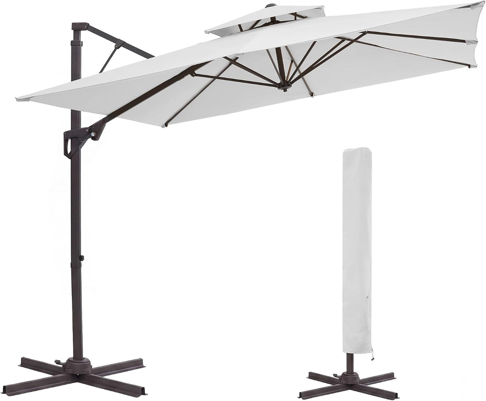 JEAREY 10x10 ft 2-Tier Cantilever Patio Umbrella, Outdoor Offset Umbrella