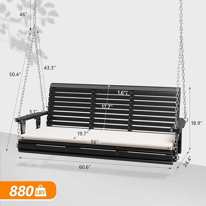 VINGLI Heavy Duty 880 LBS Patio Wooden Porch Swing Outdoor with Extra Cushion...