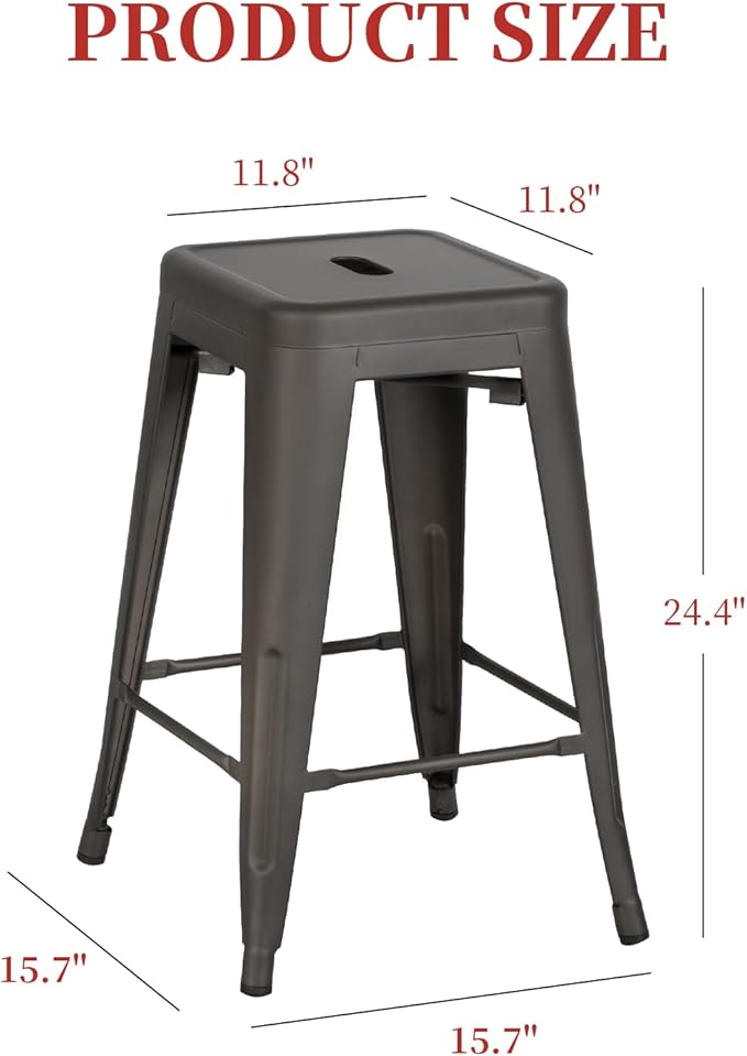 FDW Metal Bar Stools Set of 4 Counter Height Bar Stools 24 Inches Industrial ...