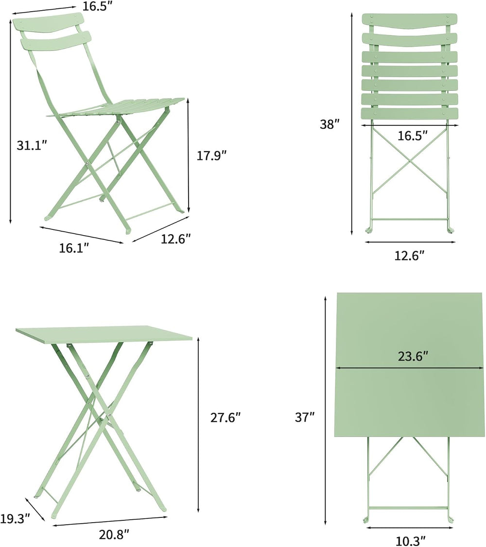 IDEALHOUSE Bistro Table and Chairs Set of 4, Folding Design, Green