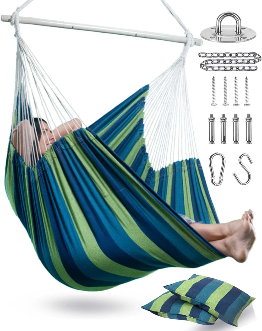 Lulladle Hammock Chair XXL with 2 Cushions, 500 lbs, All Hardware Included