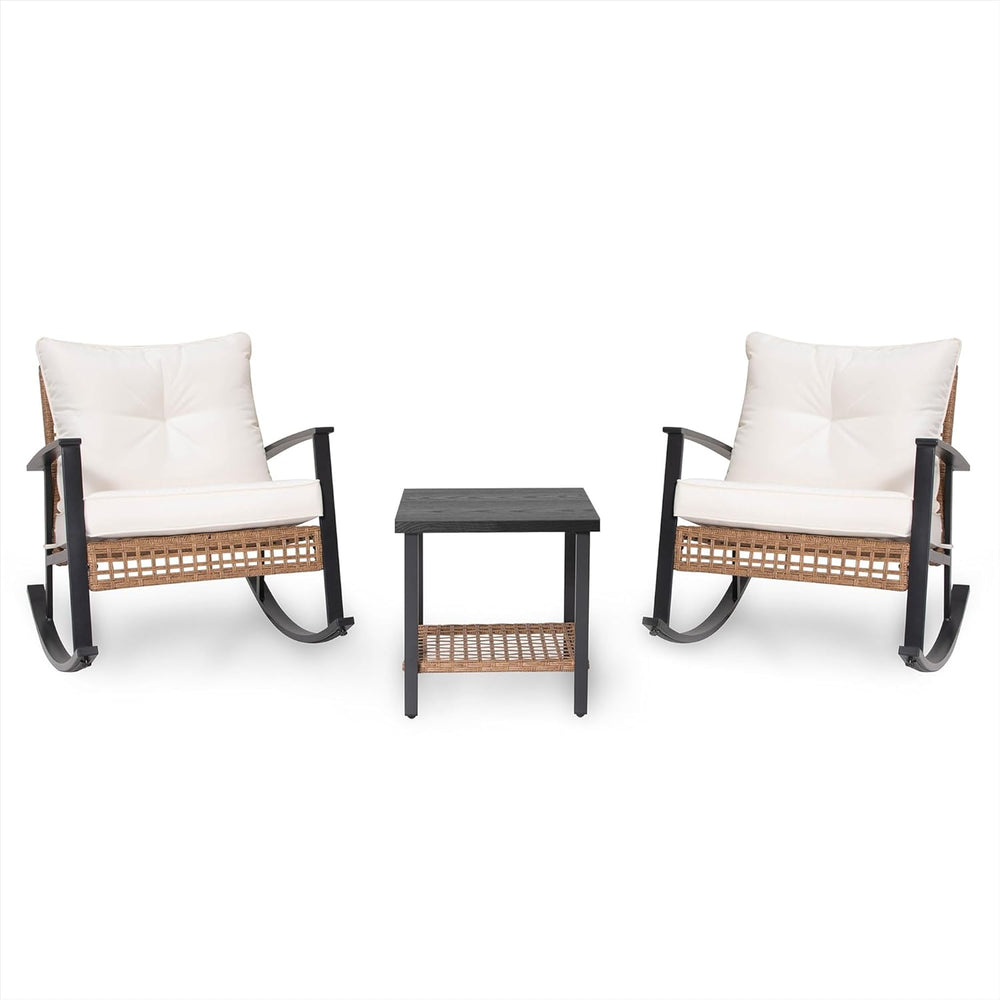 3-Piece Rocking Bistro Set, Outdoor Patio Furniture with Thick Cushions and 2...