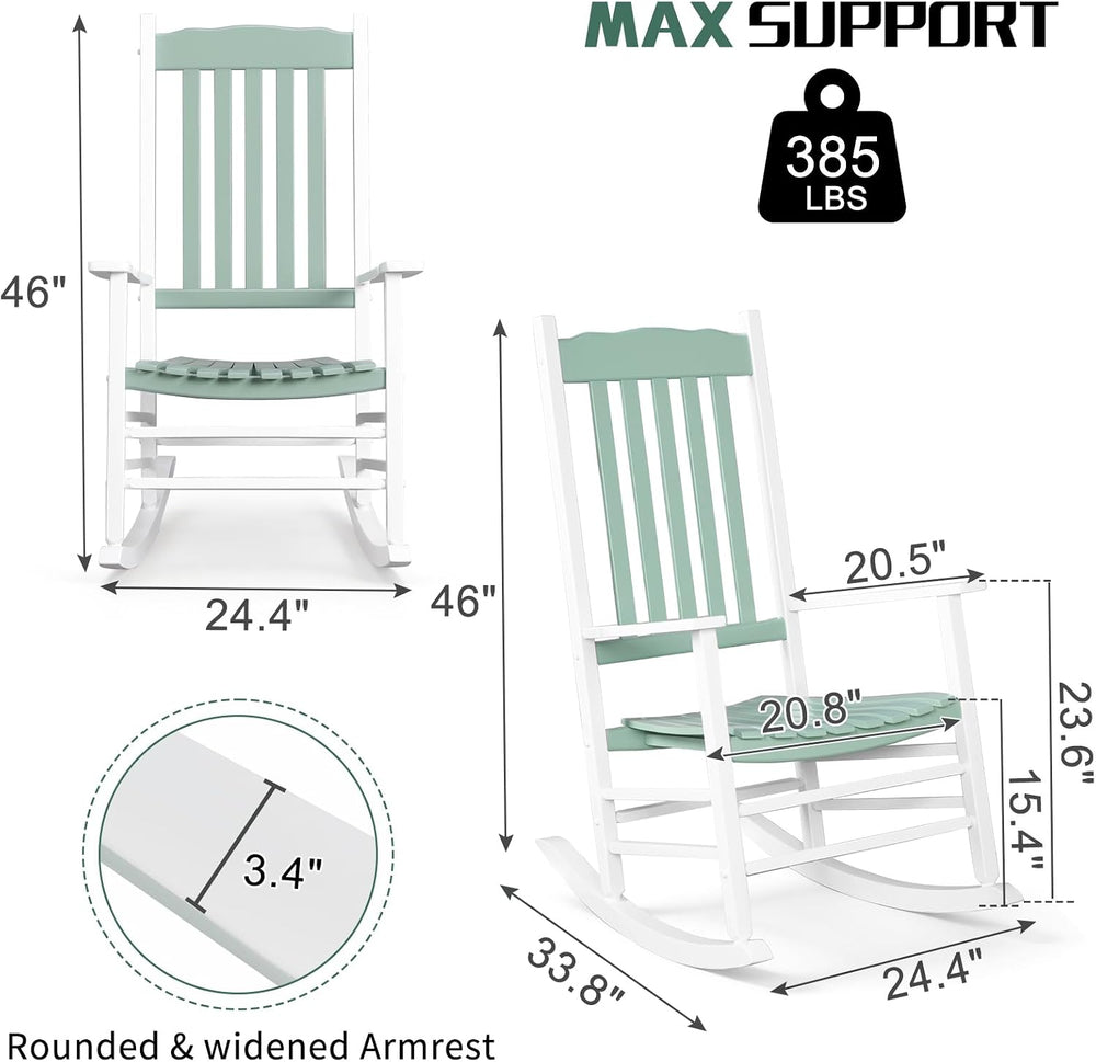 Outdoor Rocking Chair, Solid Wood Wave Shape Rocker, White & Green