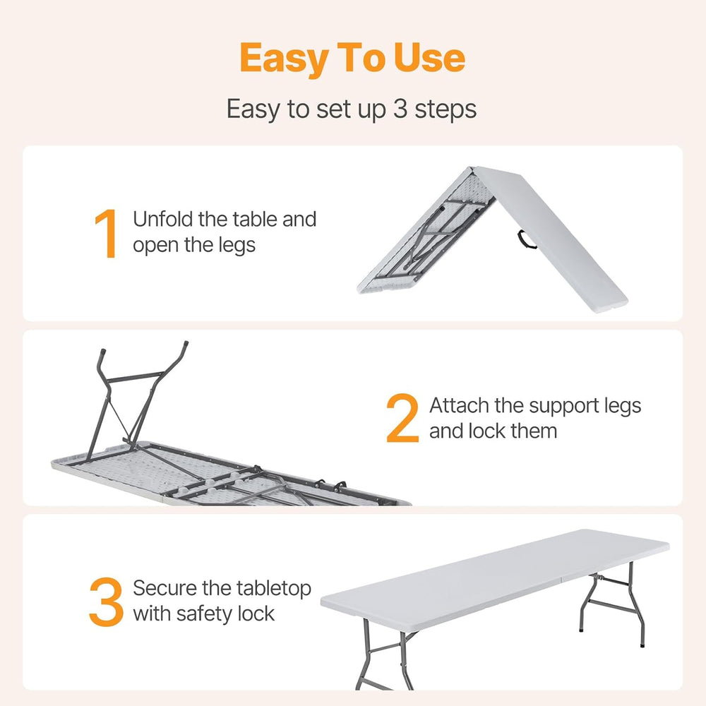 NEWBULIG 8 FT Foldable Table, Heavy Duty Folding Table Easy to Fold Store