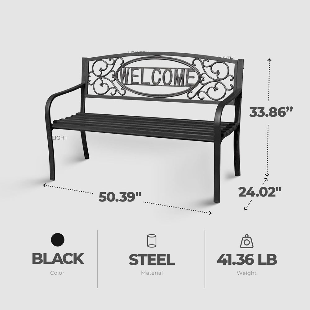 Four Seasons Courtyard Welcome Outdoor Park Bench Powder Coated Steel Frame F...