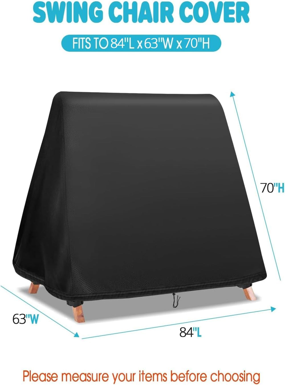 Waterproof Patio Swing Cover 84x63x70in with Drawstring