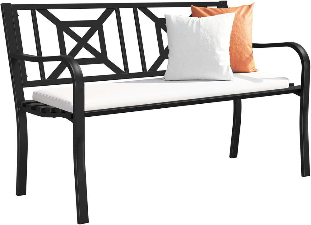 Black Outdoor Bench, Metal Weatherproof Garden Bench Cast Iron Heavy-Duty Pat...