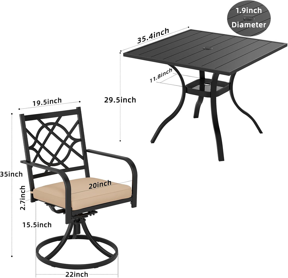 6 Piece Patio Dining Set Outdoor Furniture Set, Square Metal Patio Dining Tab...