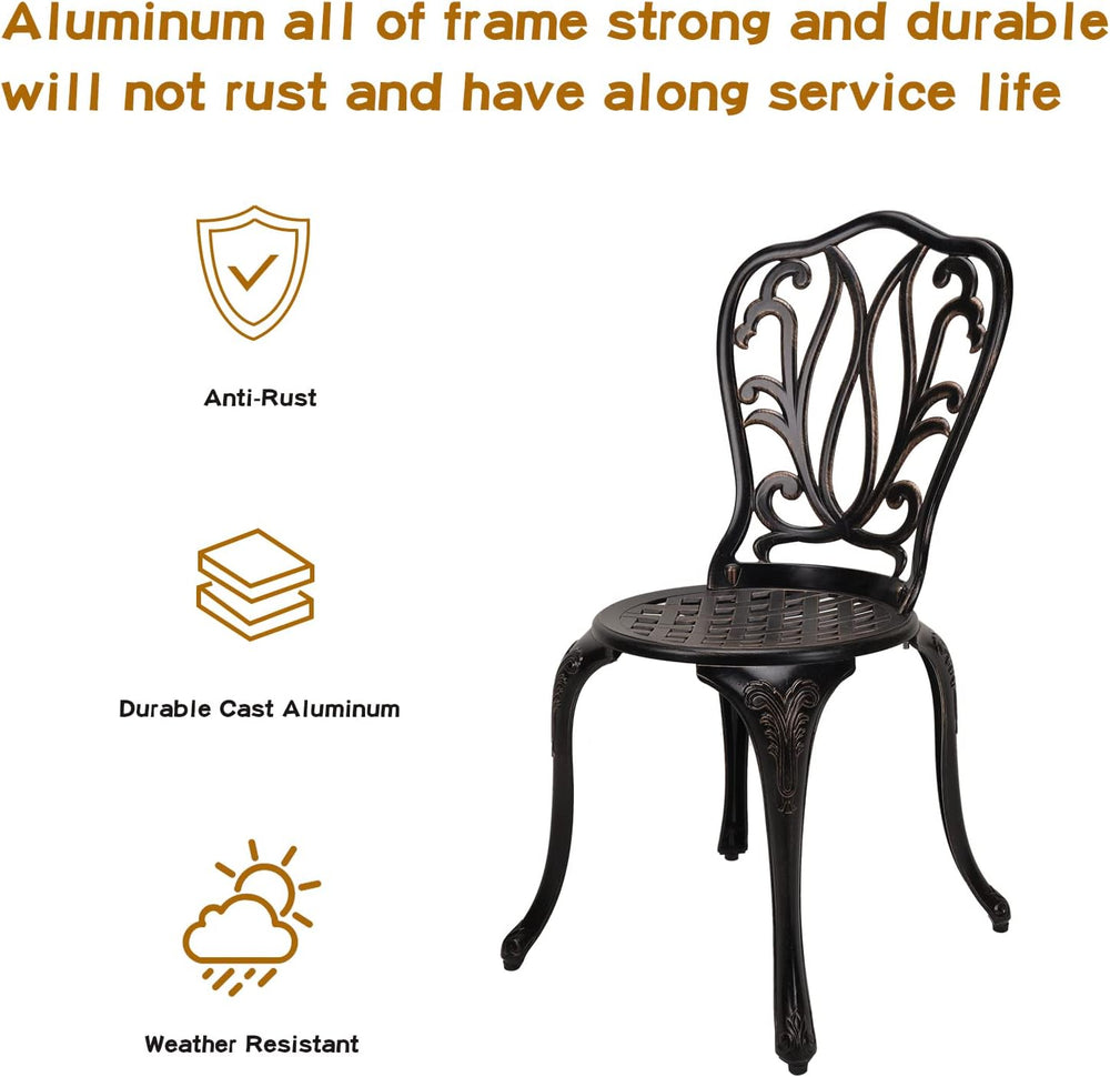 YKSY&YKSY 3-Piece Patio Bistro Furniture Set Cast-Aluminum Bistro Table S...
