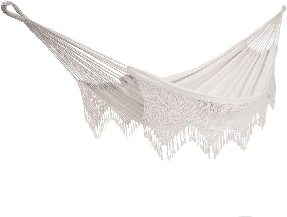 Vivere Double Deluxe Cotton Brazilian Style Hammock with Fringe - 450 lb Weig...