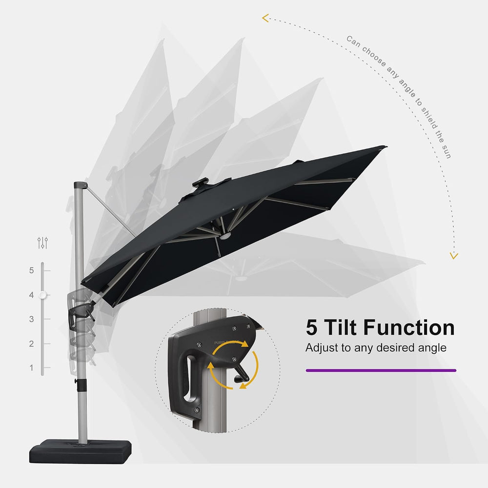 PURPLE LEAF Cantilever Umbrella 10' X 10' Solar LED Light Patio Deck,...