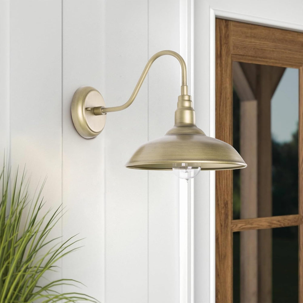 10 Inch Gooseneck Barn Light for Farmhouse, Brass Exterior Barn Style Light F...