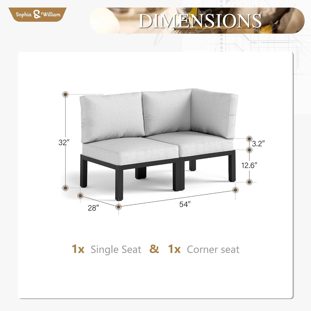 Sophia & William 2-Seat Metal Patio Loveseat Sofa with Cushions