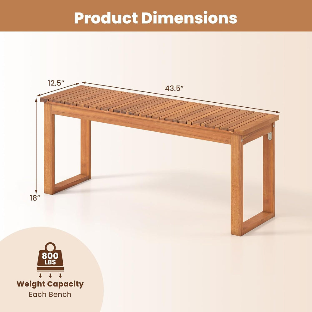 HAPPYGRILL Acacia Wood Patio Dining Bench, 2-Person Outdoor Bench with Slatte...