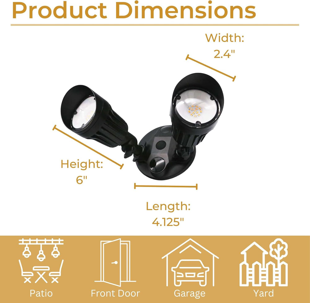 LED Black 2-Light Bullet Flood Light- 3000K Adjustable Dual Head Hardwired Ou...