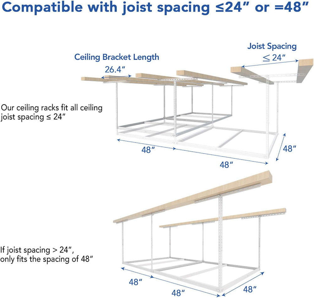 FLEXIMOUNTS 4x8 Overhead Garage Storage Rack, Without Decking, White