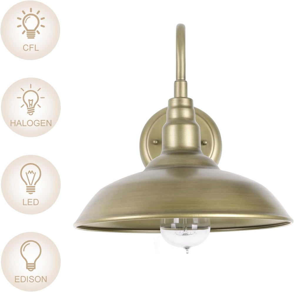 10 Inch Gooseneck Barn Light for Farmhouse, Brass Exterior Barn Style Light F...