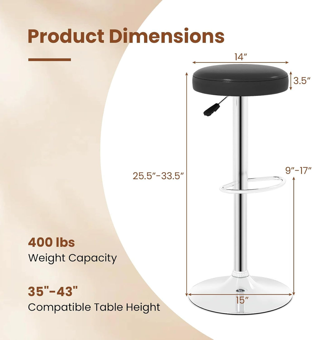 COSTWAY Height Adjustable Swivel Backless Round Bar Stools Set of 4, Black