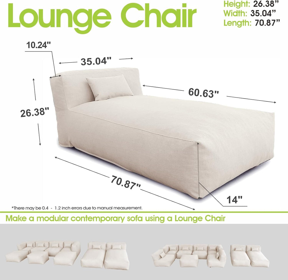 Outdoor Bean Bag Lounger, Waterproof Chaise Lounge Foam Filled Patio Daybed