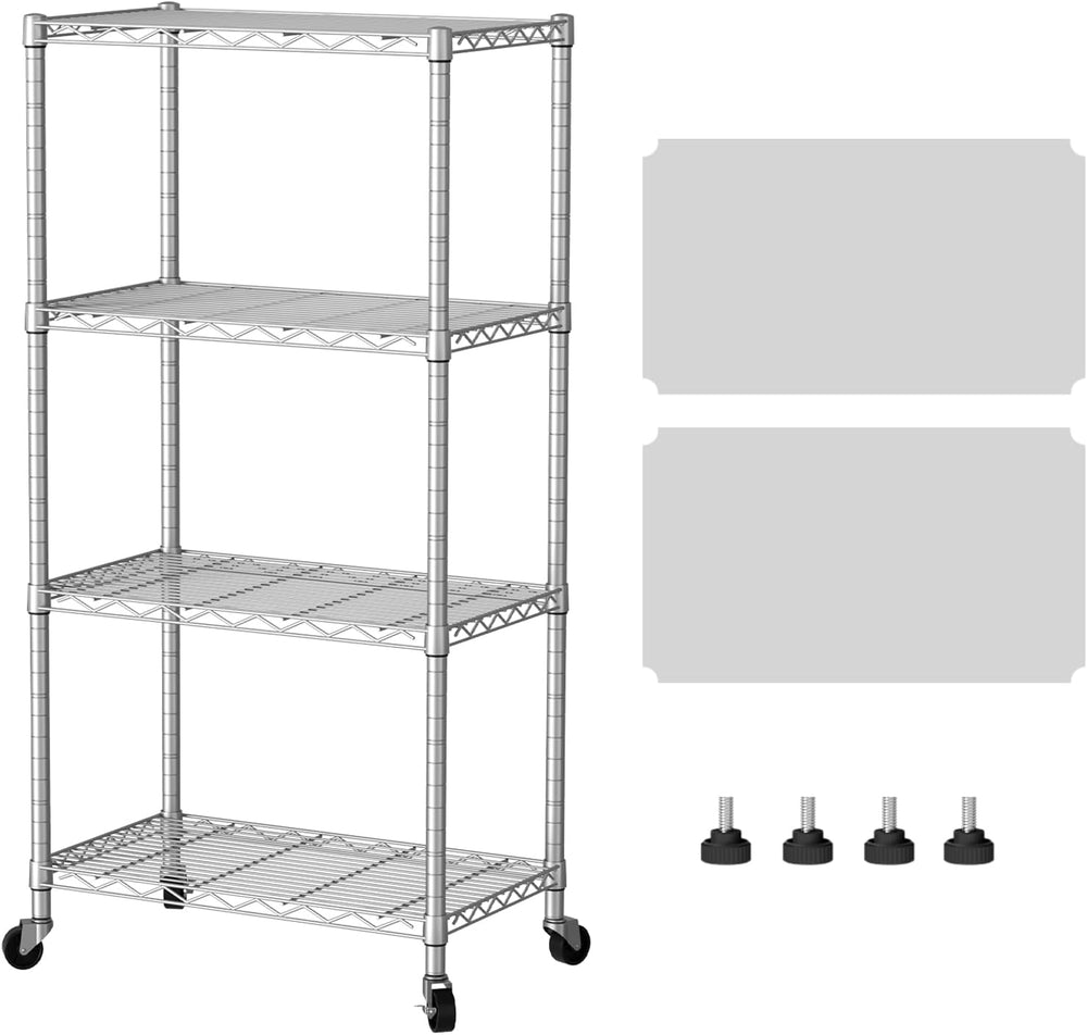 4 Shelves Storage Wire Shelf Closet Metal Shelving Pantry Wheels