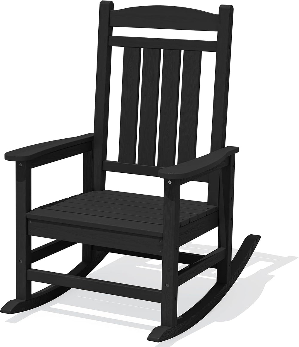 KINGYES Oversized Outdoor Rocking Chair for Adults, Porch Rockers, Black
