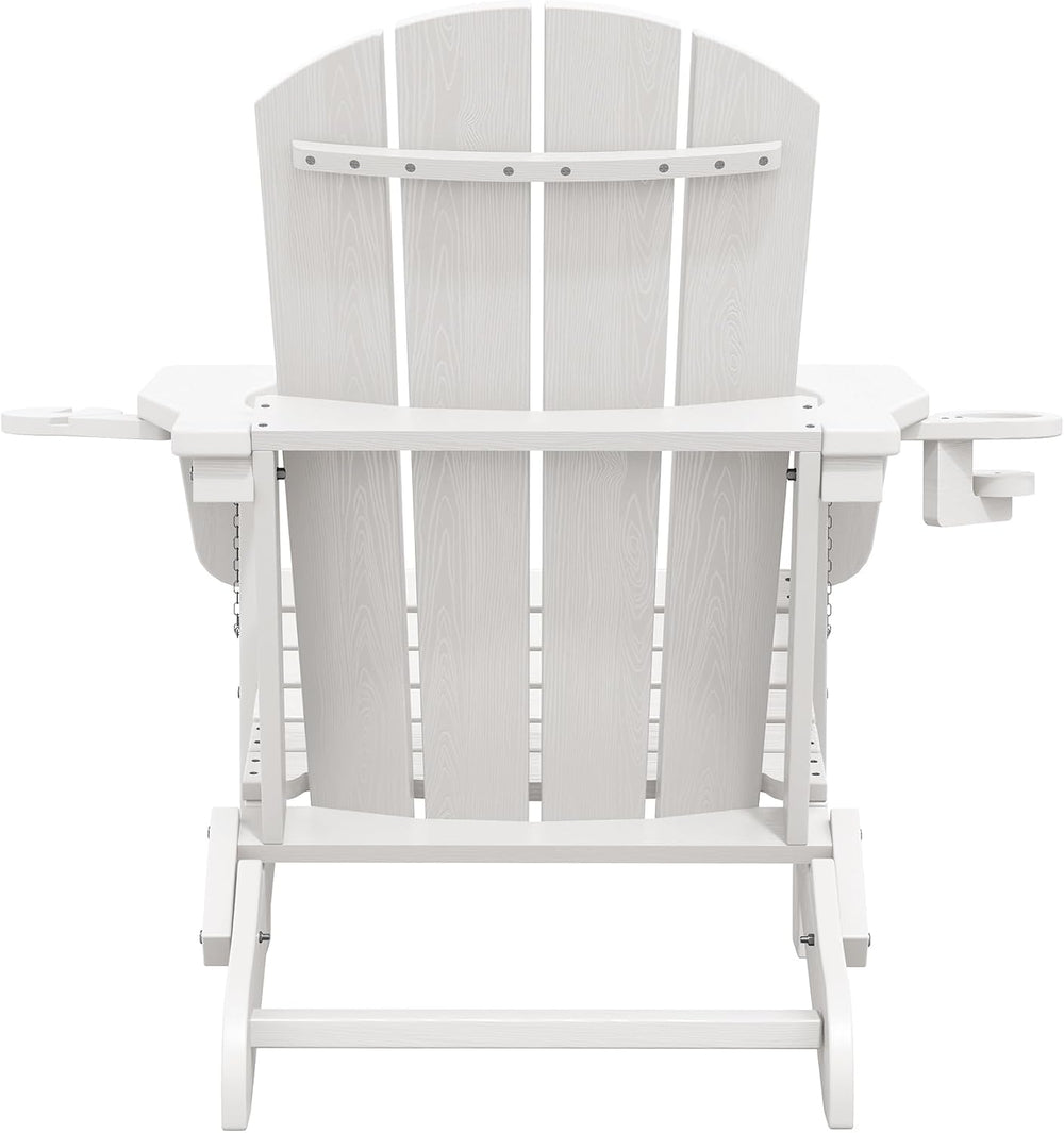 SERWALL Outdoor Adirondack Chair Set of 2 with Cup Holders,Foldable,White