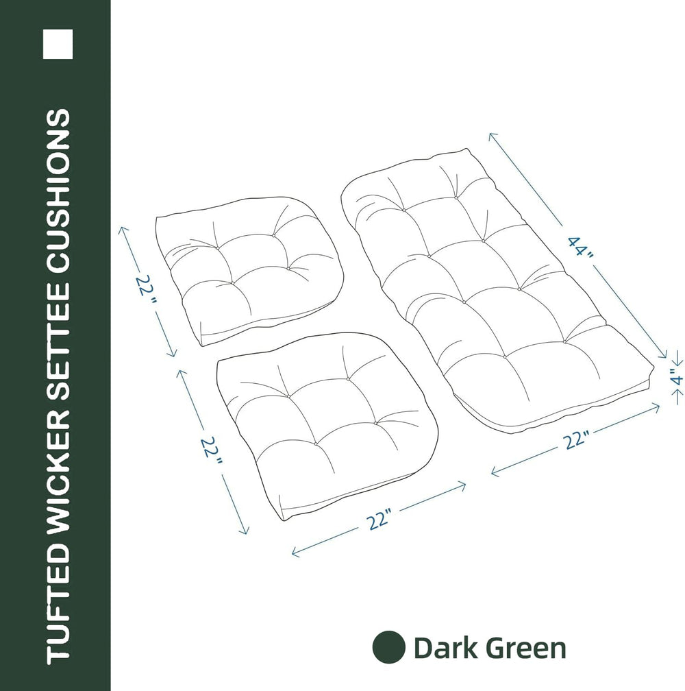 Outdoor Wicker Chair Cushions 3 Pieces, Dark Green