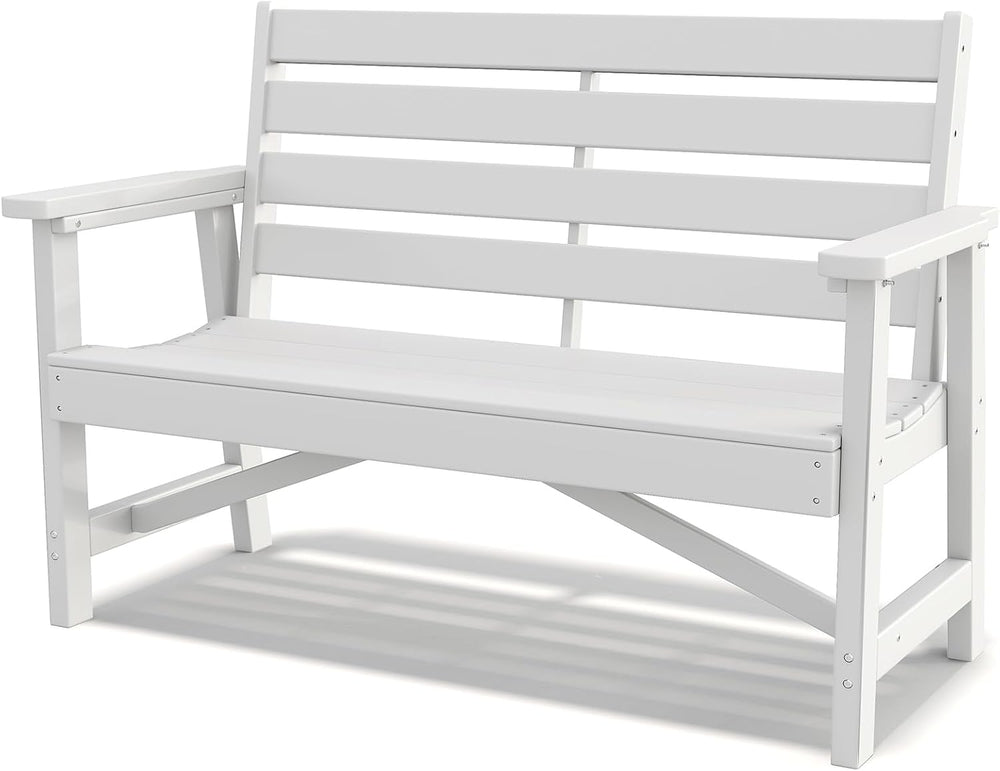 GREENVINES Outdoor Bench, 2-Person HDPE Garden Benches, White