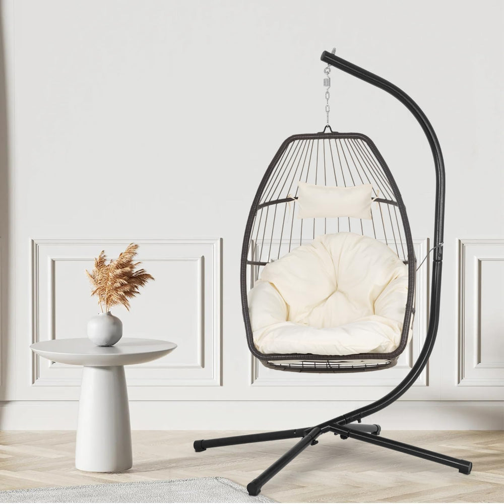 Egg Hanging Chair with Stand Hammock Chair Wicker Basket Chair Hanging Patio ...