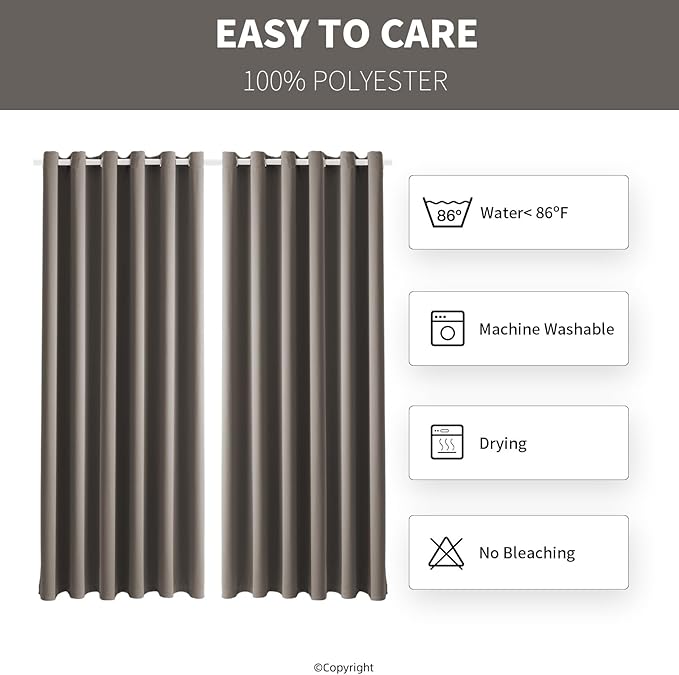 Waterproof Outdoor Curtain W84 x L84 - Grommet Top Sunlight Blocking Window T...
