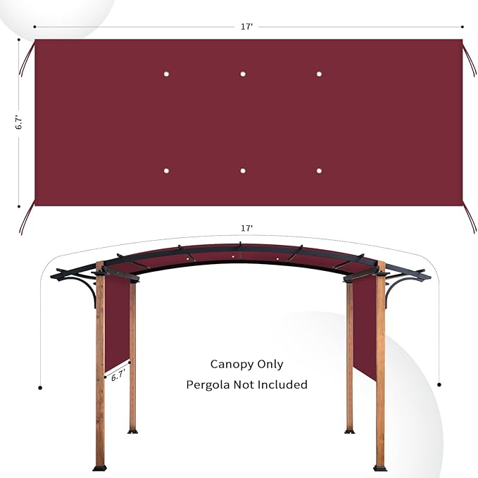 17x6.8 Ft Universal Pergola Replacement Canopy, Outdoor Canopy Shade Cover(Co...