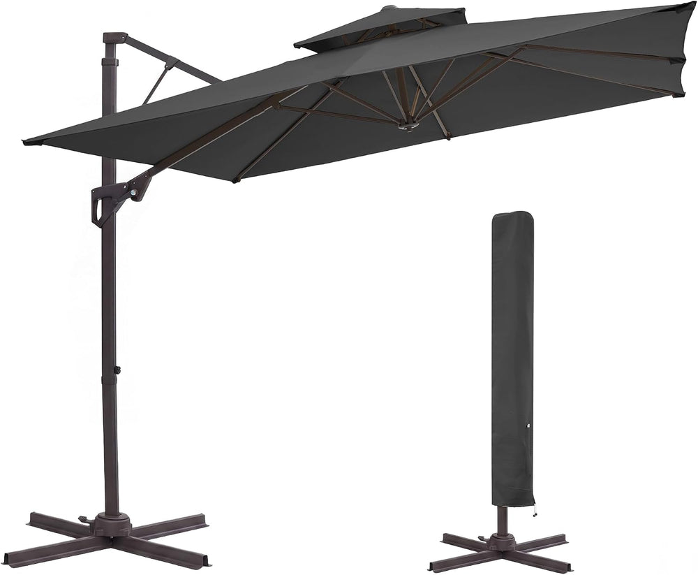 JEAREY 10x10 ft 2-Tier Cantilever Patio Umbrella, Outdoor Offset Umbrella