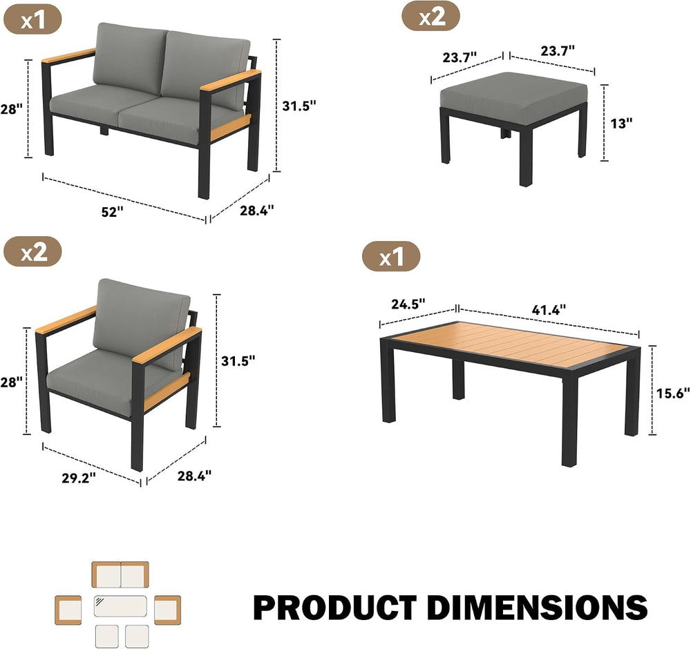HOMREST Aluminum Outdoor Furniture Set, 6 PCS Metal Oversized Patio Furniture...