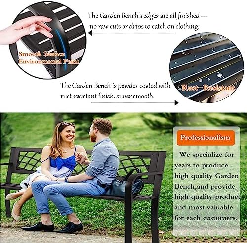 Patio Bench, Outdoor Metal Garden Bench with Armrest, Black